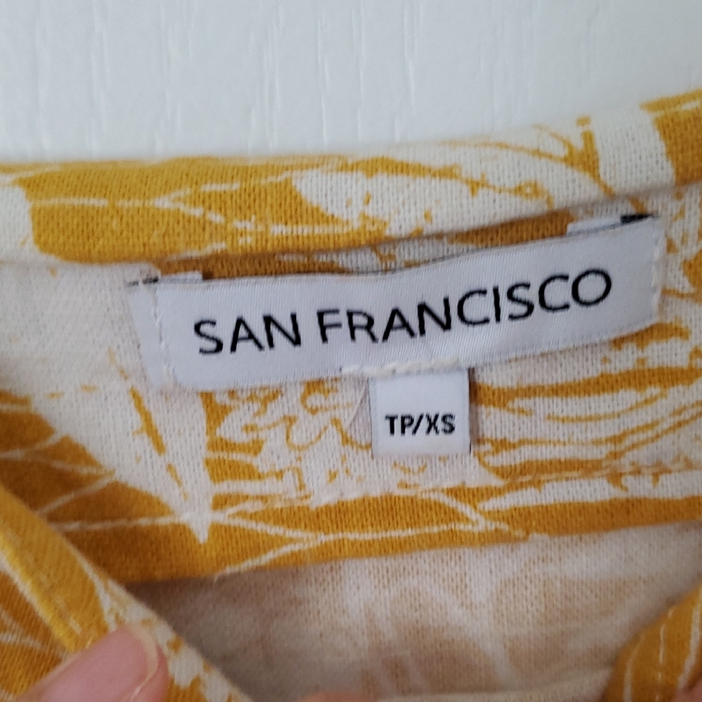 San FRANCISCO Linen Floral Gold Color Summer Dress - Picture 3 of 6